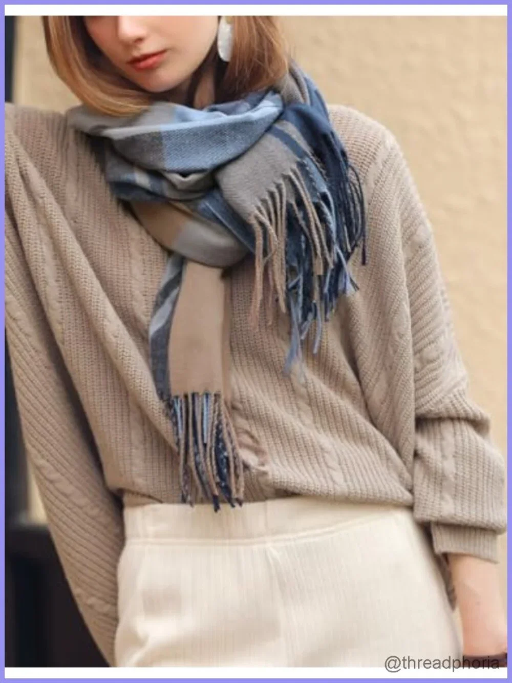 Cashmere Like Shawl Scarf Winter Warm Knit Large Tassel Plaid Scarf